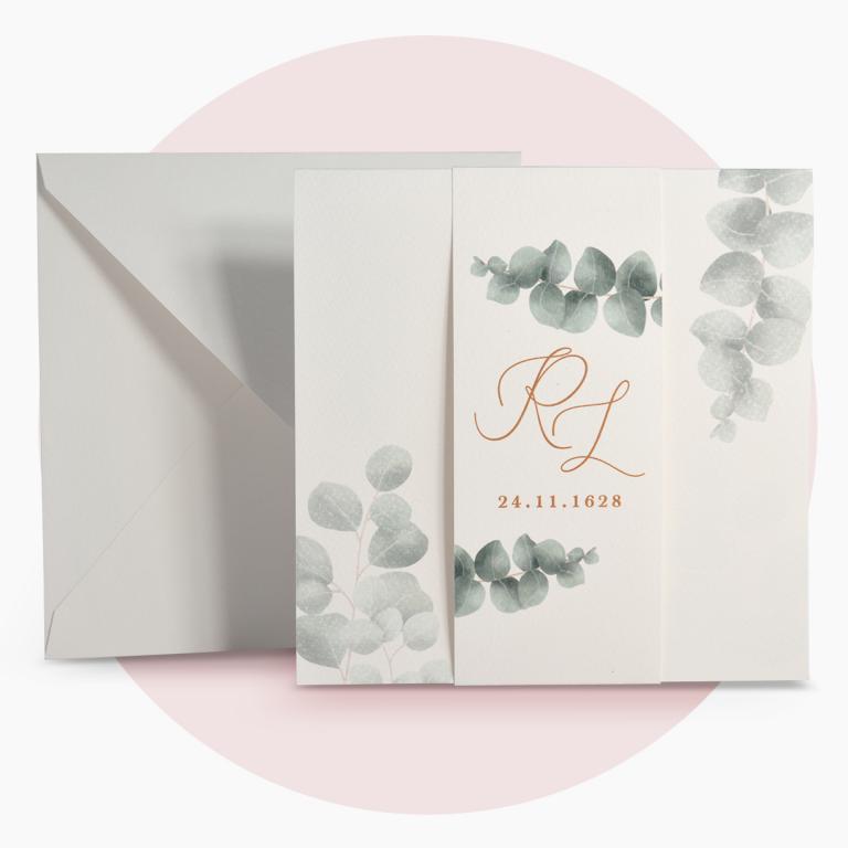 Partecipazione Matrimonio quadrata con foglie boho