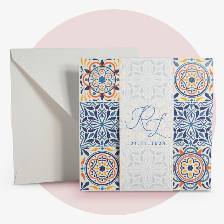 Partecipazione Matrimonio quadrata con stampa Maioliche