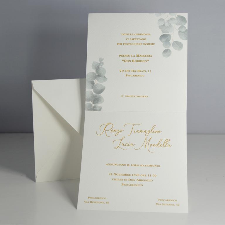 Partecipazione Matrimonio quadrata con foglie boho - immagine 2